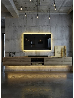 Online Fırsat Mutlu Ol Mutlu Kal Resital Ledli Duvara Monte Tv Sehpası - Ceviz - W6009-2