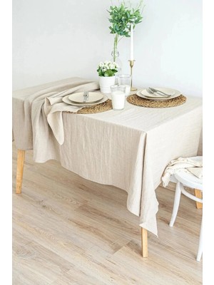 NDC Home Organik Ham Keten Krem Masa Örtüsü
