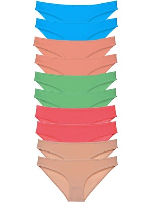 Royaleks 10 Adet Süper Eko Set Likralı Kadın Slip Ten Pudra Yeşil Fuşya Mavi