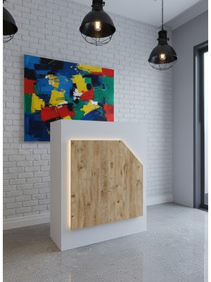 Online Fırsat Mutlu Ol Mutlu Kal Resital Ledli Karşılama Bankosu G-90 cm Ofis Kasa Resepsiyon Masası BANKO-002-1-6