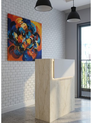 Online Fırsat Mutlu Ol Mutlu Kal Resital Ledli Karşılama Bankosu G-90 cm Ofis Kasa Resepsiyon Masası BANKO-003-8-1