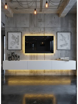 Online Fırsat Mutlu Ol Mutlu Kal Resital Ledli Duvara Monte Tv Sehpası - Beyaz - W6008-1