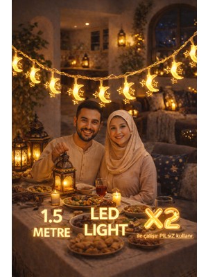 Pairla 1,5 Metre 3 Yıldız 1 Ay Ramazan Temalı LED Işıklı Süsleme Seti Ramazan Süsleri, Ramazan Hediyem Ramazan Süsü