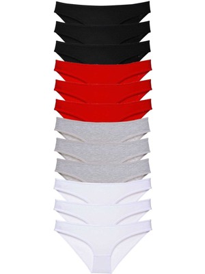 Royaleks 12 Adet Süper Eko Set Likralı Kadın Slip Külot Siyah Kırmızı Gri Beyaz