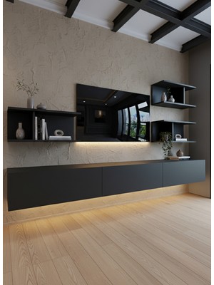 Online Fırsat Mutlu Ol Mutlu Kal Resital Ledli Duvara Monte Tv Sehpası - Antrasit - W6011-4