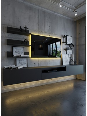 Online Fırsat Mutlu Ol Mutlu Kal Resital Ledli Duvara Monte Tv Sehpası - Antrasit - W6018-4