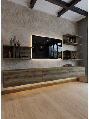 Online Fırsat Mutlu Ol Mutlu Kal Resital Ledli Duvara Monte Tv Sehpası - Ceviz - W6011-2