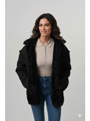 Pique JEAN1 KADIN MONT Peluş Astarlı Kadın Oversize Süet Mont