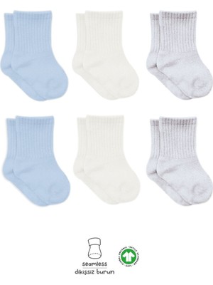 Bistyle Basic Penye Soket Çorap 6'lı BS10101B Mavi Ekru Gri