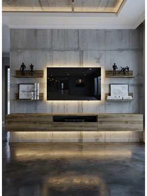 Online Fırsat Mutlu Ol Mutlu Kal Resital Ledli Duvara Monte Tv Sehpası - Ceviz - W6017-2