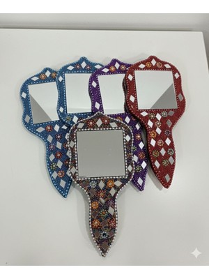 Butik Center El Yapımı Boncuk Işlemeli Dekoratif El Aynası Nikah, Nişan, Mevlüt Hediyeliği 5 Adet Karışık Renk