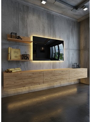 Online Fırsat Mutlu Ol Mutlu Kal Resital Ledli Duvara Monte Tv Sehpası - Çam - W6022-6