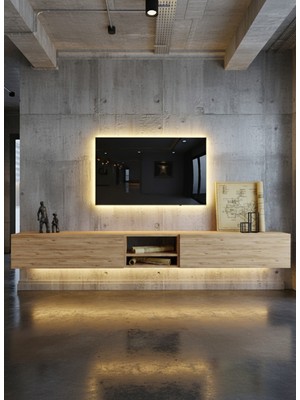 Online Fırsat Mutlu Ol Mutlu Kal Resital Ledli Duvara Monte Tv Sehpası - Çam - W6009-6