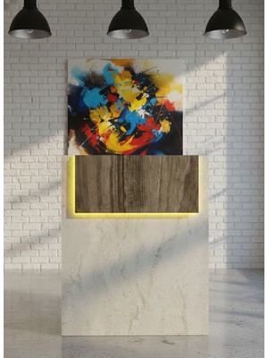 Online Fırsat Mutlu Ol Mutlu Kal Resital Ledli Karşılama Bankosu G-90 cm Ofis Kasa Resepsiyon Masası BANKO-003-8-2