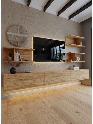 Online Fırsat Mutlu Ol Mutlu Kal Resital Ledli Duvara Monte Tv Sehpası - Çam - W6011-6