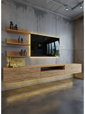 Online Fırsat Mutlu Ol Mutlu Kal Resital Ledli Duvara Monte Tv Sehpası - Çam - W6018-6