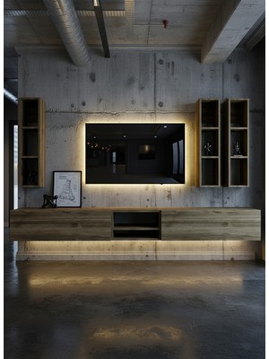 Online Fırsat Mutlu Ol Mutlu Kal Resital Ledli Duvara Monte Tv Sehpası - Ceviz - W6003-2