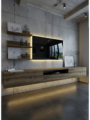 Online Fırsat Mutlu Ol Mutlu Kal Resital Ledli Duvara Monte Tv Sehpası - Ceviz - W6018-2