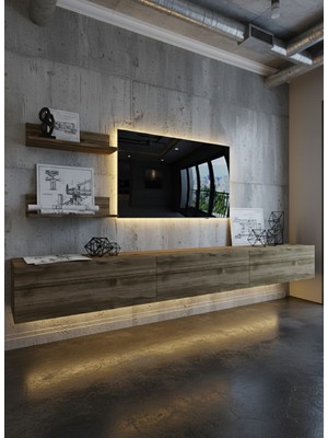 Online Fırsat Mutlu Ol Mutlu Kal Resital Ledli Duvara Monte Tv Sehpası - Ceviz - W6022-2