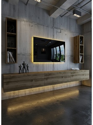 Online Fırsat Mutlu Ol Mutlu Kal Resital Ledli Duvara Monte Tv Sehpası - Ceviz - W6007-2