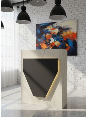 Online Fırsat Mutlu Ol Mutlu Kal Resital Ledli Karşılama Bankosu G-90 cm Ofis Kasa Resepsiyon Masası BANKO-001-8-4