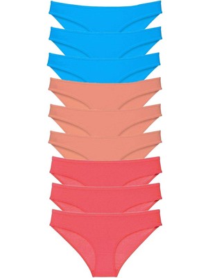 Royaleks 9 Adet Süper Eko Set Likralı Kadın Slip Külot Pudra Fuşya Mavi