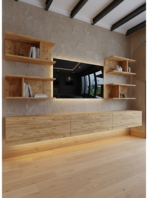 Online Fırsat Mutlu Ol Mutlu Kal Resital Ledli Duvara Monte Tv Sehpası - Çam - W6010-6