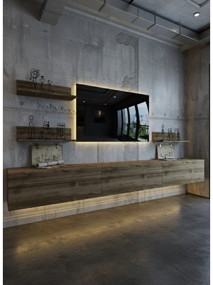 Online Fırsat Mutlu Ol Mutlu Kal Resital Ledli Duvara Monte Tv Sehpası - Ceviz - W6021-2