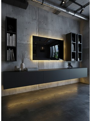 Online Fırsat Mutlu Ol Mutlu Kal Resital Ledli Duvara Monte Tv Sehpası - Antrasit - W6006-4