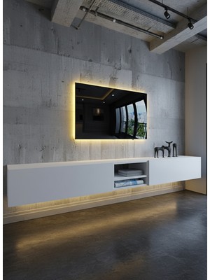 Online Fırsat Mutlu Ol Mutlu Kal Resital Ledli Duvara Monte Tv Sehpası - Beyaz - W6009-1