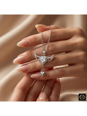 Stainless Steel 316L Paslanmaz Çelik Gümüş Renk Beyaz Zirkon Taş Kalp Kolye