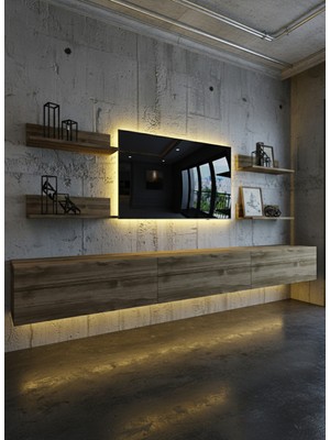 Online Fırsat Mutlu Ol Mutlu Kal Resital Ledli Duvara Monte Tv Sehpası - Ceviz - W6020-2