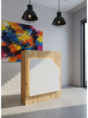 Online Fırsat Mutlu Ol Mutlu Kal Resital Ledli Karşılama Bankosu G-90 cm Ofis Kasa Resepsiyon Masası BANKO-002-6-1