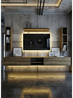 Online Fırsat Mutlu Ol Mutlu Kal Resital Ledli Duvara Monte Tv Sehpası - Ceviz - W6001-2