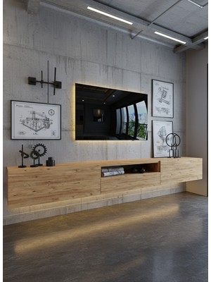 Online Fırsat Mutlu Ol Mutlu Kal Resital Ledli Duvara Monte Tv Sehpası - Çam - W6016-6