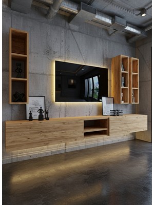 Online Fırsat Mutlu Ol Mutlu Kal Resital Ledli Duvara Monte Tv Sehpası - Çam - W6003-6