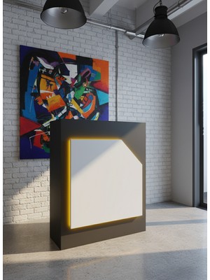 Online Fırsat Mutlu Ol Mutlu Kal Resital Ledli Karşılama Bankosu G-90 cm Ofis Kasa Resepsiyon Masası BANKO-002-4-1