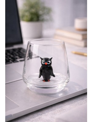 Crystal Passion El Yapımı Cam Baykuş Figürlü Bardak Şeffaf Dekoratif Cam Su Bardağı