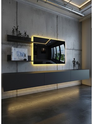 Online Fırsat Mutlu Ol Mutlu Kal Resital Ledli Duvara Monte Tv Sehpası - Antrasit - W6022-4