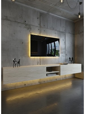 Online Fırsat Mutlu Ol Mutlu Kal Resital Ledli Duvara Monte Tv Sehpası - Traverten - W6009-8