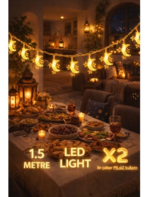 Pairla 1,5 Metre 3 Yıldız 1 Ay Ramazan Temalı LED Işıklı Süsleme Seti Ramazan Süsleri, Ramazan Hediyem Ramazan Süsü