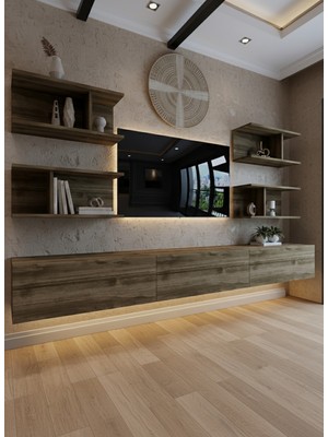 Online Fırsat Mutlu Ol Mutlu Kal Resital Ledli Duvara Monte Tv Sehpası - Ceviz - W6010-2