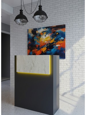 Online Fırsat Mutlu Ol Mutlu Kal Resital Ledli Karşılama Bankosu G-90 cm Ofis Kasa Resepsiyon Masası BANKO-003-4-8