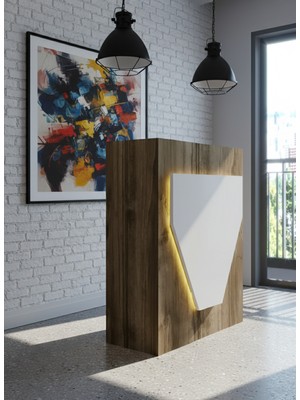 Online Fırsat Mutlu Ol Mutlu Kal Resital Ledli Karşılama Bankosu G-90 cm Ofis Kasa Resepsiyon Masası BANKO-001-2-1