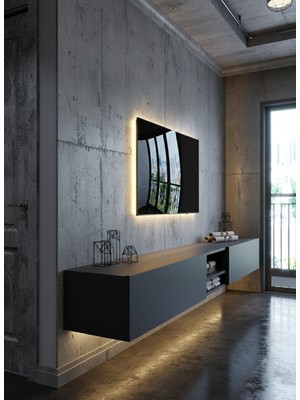 Online Fırsat Mutlu Ol Mutlu Kal Resital Ledli Duvara Monte Tv Sehpası - Antrasit - W6009-4