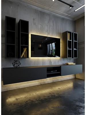 Online Fırsat Mutlu Ol Mutlu Kal Resital Ledli Duvara Monte Tv Sehpası - Antrasit - W6004-4