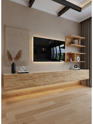 Online Fırsat Mutlu Ol Mutlu Kal Resital Ledli Duvara Monte Tv Sehpası - Çam - W6012-6