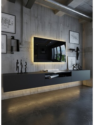 Online Fırsat Mutlu Ol Mutlu Kal Resital Ledli Duvara Monte Tv Sehpası - Antrasit - W6016-4