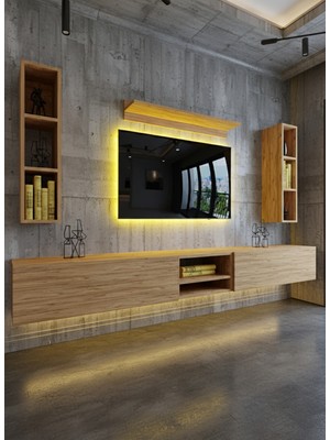 Online Fırsat Mutlu Ol Mutlu Kal Resital Ledli Duvara Monte Tv Sehpası - Çam - W6001-6