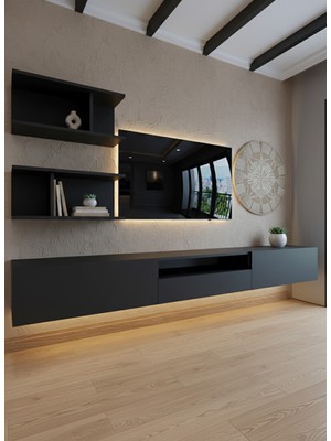 Online Fırsat Mutlu Ol Mutlu Kal Resital Ledli Duvara Monte Tv Sehpası - Antrasit - W6015-4